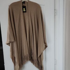 Tan and Gold Fringe Shawl/Poncho One Size